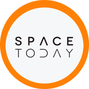 logo space today, texto estilizado ao centro escrito 'space today'